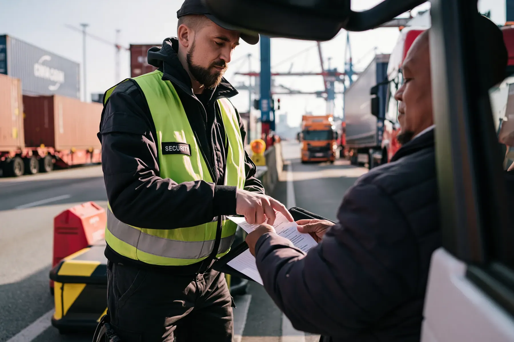 Kontrolle des Fahrers an der Zufahrt