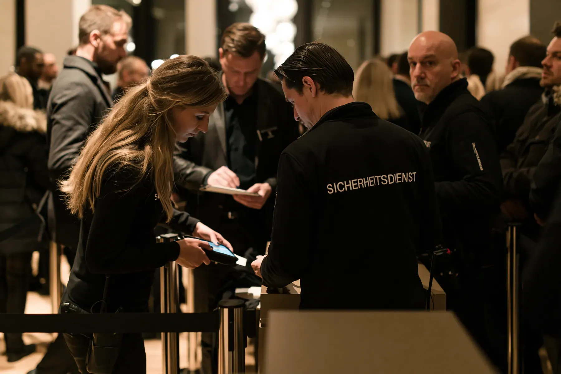Ticketkontrolle am Einlass eines Veranstaltungsfoyers